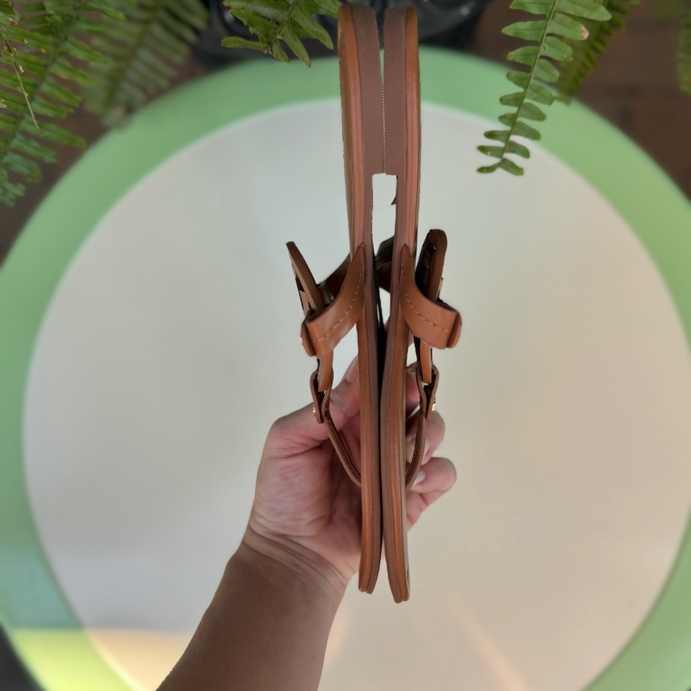 New Tory Burch Brown Leather Miller Sandals Size 7.5 Flat Thong Shoes for Women - Picture 10 of 14